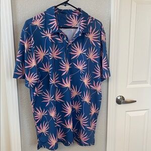 Chubbies Blue and Pink Palm Print Polo L